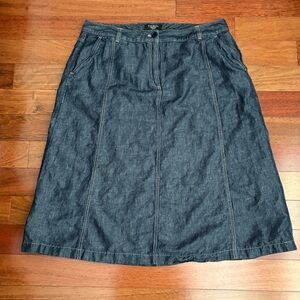 Talbots Woman Linen Blend Midi Skirt M Size 14 W Blue Chambray Pockets